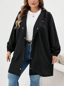 SHEIN CURVE+ Plus-Size Women's Black Mid-Length Trench Coat Winter Fall Autumn/Autumn /Winter