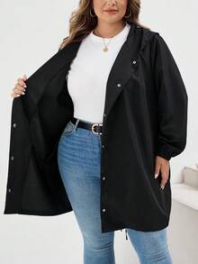 SHEIN CURVE+ Plus-Size Women's Black Mid-Length Trench Coat Winter Fall Autumn/Autumn /Winter