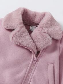 Elladie kids Young Girls' Solid Color Faux Fur Collar Long Sleeve Zip-Up Short Winter Jacket Toddler Girl Jacket Girls Pink Jacket Fall
