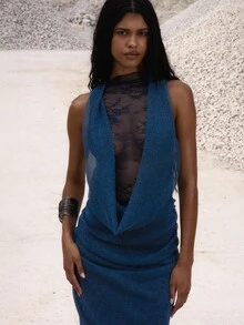 MUSERA 极致深V领蕾丝内衬亮片针织长裙，适合夜晚外出、生日等场合，优雅迷人，也是夏季假期毕业典礼的理想之选。 - 彩色 - 查看 2