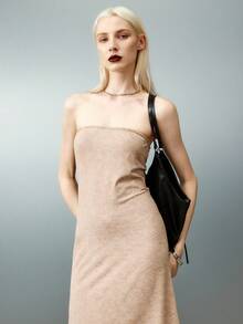 Váy không tay thanh lịch được giặt bằng axit cho kỳ nghỉ - Màu Khaki - Xem 5