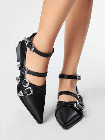 Grunge Punk Women's Fashion Minimalist Motorcycle Style High Heel Shoes, Suitable For Summer Vacation, Neutral Style, Sweet And Cool, Dark Punk Metal Buckle Design