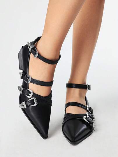 Grunge Punk Women's Fashion Minimalist Motorcycle Style High Heel Shoes, Suitable For Summer Vacation, Neutral Style, Sweet And Cool, Dark Punk Metal Buckle Design