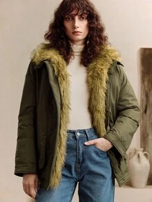 Arave Manteau matelassé pour femmes avec col amovible en fausse fourrure, design élégant et mincissant, couleur unie, style minimaliste chic et Top de gamme