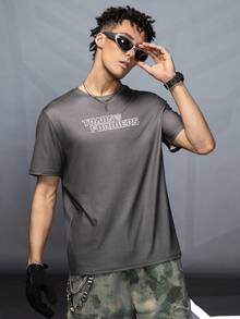 Transformers X SHEIN 男式字母与机器人图案圆领短袖T恤 - 灰色 - 查看 3