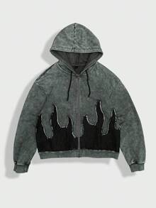 Street Life Men's Fashionable Vintage Washed Color Block Hoodie Sweatshirt - Grey - View 1