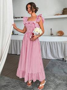 EURMUSE Women Striped Print Long Dress, Vacation Outfits Woman, Summer Outfits For Women, Holiday Style - Pink - View 6