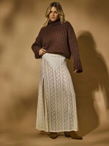 Aralina Fall Winter Stolkhom Style Western Boho Sexy Full Lace Split Front Sheer A Line Maxi Skirt Country Concert And Teacher And Halloween