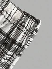 RueChic 男士舒适休闲印花长袖 T 恤和格子长裤睡衣套装