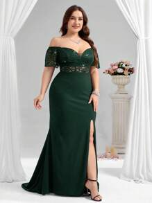 Coutiva Váy dạ hội trang trọng cỡ lớn (được trang trí nhiều) - Màu xanh lá cây đậm - Xem 5