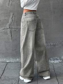 RueChic 低腰 YSK 宽松阔腿牛仔裤 - 灰色 - 查看 2