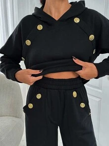 RueChic WOMAN BLACK TWO PIECES WITH GOLD BUTTON - Black - View 5