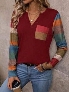 EMERY ROSE Áo thun cổ khoét lỗ túi vá màu khối họa tiết áo thun nữ - Nhiều màu - Xem 5