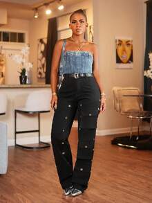 BamGleam 性感嘻哈女式直筒牛仔裤