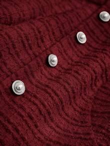 Vintamour Váy nữ cổ điển thanh lịch, váy xếp ly dệt kim jacquard ôm sát mùa xuân/hè, váy tay 3/4, váy dài màu trắng - Màu Đỏ Sâu - Xem 7