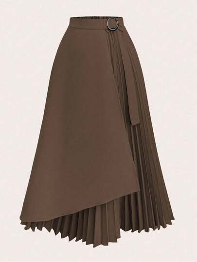 Modelyn Plus Size Women Elegant Commuter Asymmetrical Patchwork Design Pleated Skirt Fall Cloth For Women