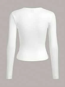 SHEIN ICON 女士时尚 3D 紧身印花短款春季 T 恤 - 白色 - 查看 2