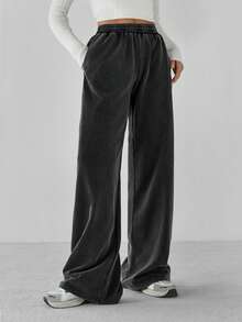 SHEIN Tall Quần thể thao rộng rãi cạp chun màu trơn cho nữ - màu đen - Xem 5