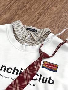 Manfinity Unisex 男士针织休闲宽松长袖二合一抓绒卫衣 - 白色 - 查看 6