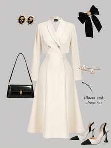 SHEIN MOD 女士杏色西装外套和连衣裙套装 - 杏色 - 查看 3