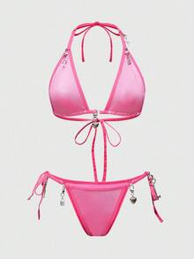 ROMWE J-Fashion Y2K Babe Heart Keyhole Metallic Wireless Sexy Lingerie Set For Women - Pink - View 1