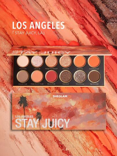 SHEGLAM Stay Juicy，La Palette 12 色閃光金屬霧面眼影盤橙紅色鍍金閃光高色素顏色持久不暈染持久眼影眼妝化妝品眼影 品牌 美容 化妝 化妝品 適合女性與女孩 完美搭配冬季春季 Y2K 時尚 流行 生日禮物 假期 派對準備就緒 最佳顏色