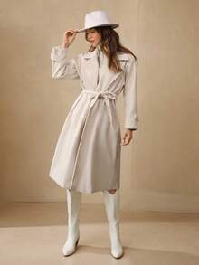 Wildy Lapel Neck Drop Shoulder Belted Overcoat