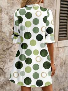EMERY ROSE Plus Size Women Short Dress,Green Geometric Polka Dot Print,Smart Casual Summer Vacation,White Holiday Outfits,Chic Spring Fall Clothes Party Dress - Green - View 2