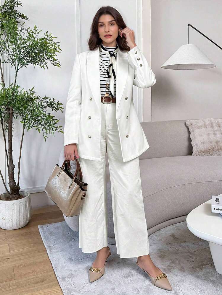 女性ソリッドカラーラペルネック ダブルブレスト 長袖 カジュアルオーバーコート 秋冬用