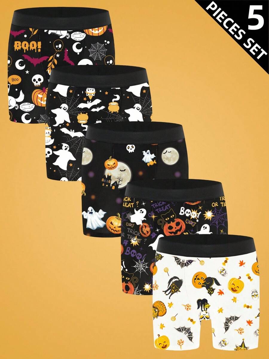 5pcs/Pack Men's Halloween Element Boxer Briefs - Multicolor - View 1