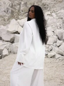 MUSERA 加大码超低胸飘逸长袖衬衫上衣，适合度假、节日、派对、春夏复活节等场合，可爱浪漫，性感迷人。 - 白色 - 查看 4