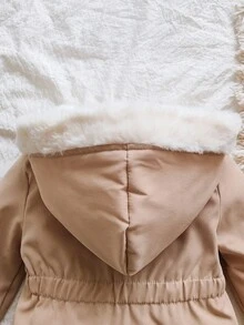 SHEIN Baby Girl Fashionable Versatile Thick Zip-Up Hooded Padded Coat, Suitable For Winter Daily Wear Fall - Khaki - View 6