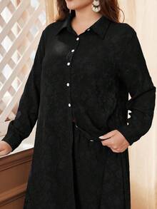 Al Najma 2pcs Textured Jacquard Contrast Button Plus Size Casual Set 2 Pieces Set - Black - View 6
