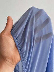 Sweetra Áo cánh xòe tay loe bằng vải voan cổ điển kiểu Pháp thanh lịch lãng mạn cỡ lớn dành cho nữ, mùa xuân/thu - Màu xanh bụi bặm - Xem 7