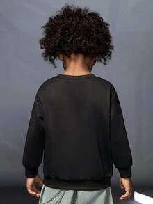 Transformers X SHEIN Niño pequeño casual de uso diario, sudadera holgada con gráfico de robot y letras de estilo caído, para otoño/primavera - Negro - Ver 2