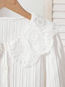 Sparklyn Teen Girls Elegant Embroidered Ruffle Collar Blouse, Puff Sleeve Button Down Striped Casual Princess Shirt, Suitable For Holiday, Travel, Birthday Party, Spring/Autumn Fall Winter