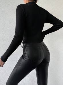 EURMUSE Mock Neck Rib Knit Jumper - Black - View 2