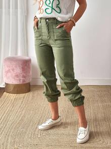 EMERY ROSE Quần jean nữ cạp chun rút túi thường ngày - màu xanh lá - Xem 6