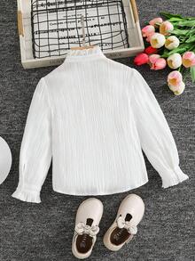 Easowa Blusa casual con volant a orlo per ragazze, in colore unito, per ragazze, bluse per ragazze adolescenti, camicie eleganti per giovani ragazze, top formali per giovani ragazze, abbigliamento per ragazze, abiti scolastici, top bianco, abbigliamento per il ritorno a scuola, divisa scolastica, camicie per ragazze, camicie da ragazza - Bianco - Visualizzare 6