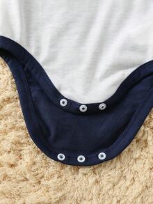 SHEIN 3件套新生儿男女通用纯色舒适休闲撞色拼接长袖连体衣和裤子套装，连体衣，适合室内、室外、日常、运动、玩耍、派对、拍照、度假等各种场合，四季皆宜。男婴连体衣套装，男婴长袖服装，3件装，婴儿套装，新生儿男婴服装，男婴秋季服装 - 彩色 - 查看 5