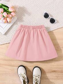 Young Girl Fashionable Versatile Solid Color Pleated Fitted Casual Skirt,Herbst - Pink - View 2