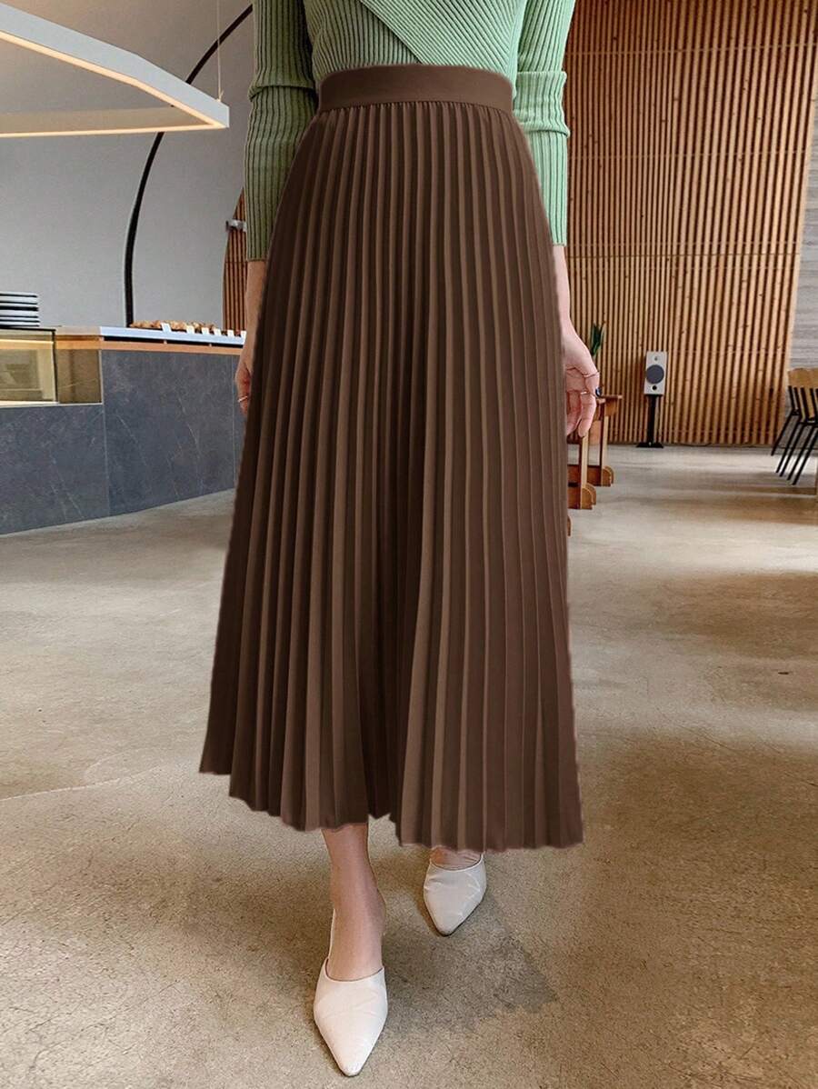 DAZY Gonna plissettata elegante di colore unito da donna, adatta per primavera/estate e autunno/inverno