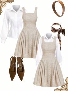 Ellevyn Damen einfarbiges A-Linien Tailliertes elegantes Kleid, kombinierbar