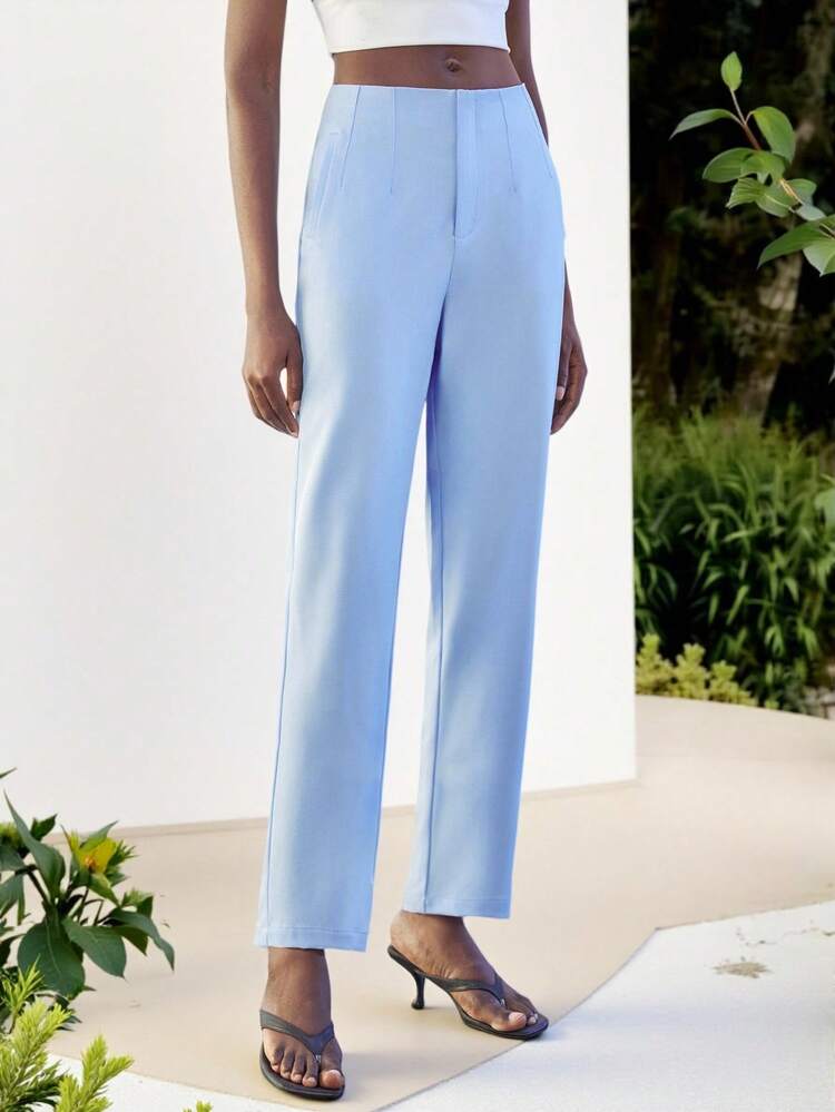 SHEIN Maija 2025 Modern City Pocket Design Blue Women's Cropped Skinny Pants, Suitable For Early Autumn Activities, Fall Women Clothes, Winters For Women, Halloween, Christmas, Dirndl, Going Out Tops Women, Night Out, Wedding Guest Dress Elegant, Business Casual Woman, Business Casuals Women, Old Money Style Women, Light Women Baby High Waist Pants Light Blue Women