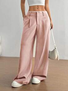 Flirla Women's Stylish Slimming Straight Leg Long Pants, Versatile - Pink - View 4