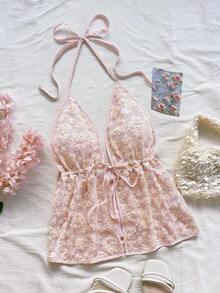 Soleia Women's Fashionable Sexy Sequin Backless Halter Neck Camisole - Yellow - View 4