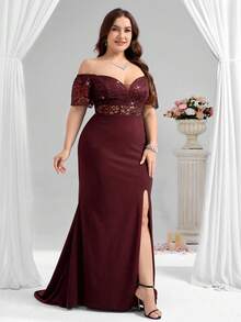 Coutiva Abendkleid in Große Größen (stark verziert) - Bordeaux - Übersicht 3