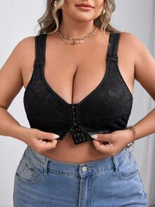 SHEIN CURVE+ Plus Size Women Front Button Lace Patchwork Comfortable Bra Camisole/Autumn /Winter Halloween