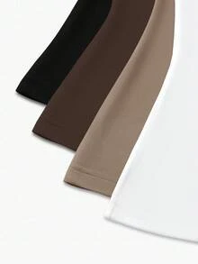 Chiquease 4pcs Women Casual Solid Color Round Neck Long Sleeve Short Style T-Shirt Set, Autumn/Winter Fall Cloth For Women