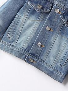 SHEIN Playful Pals 1 szt. chłopięca kurtka dżinsowa w stylu vintage, modna odzież wierzchnia w kolorze niebieskim, idealna do noszenia na co dzień